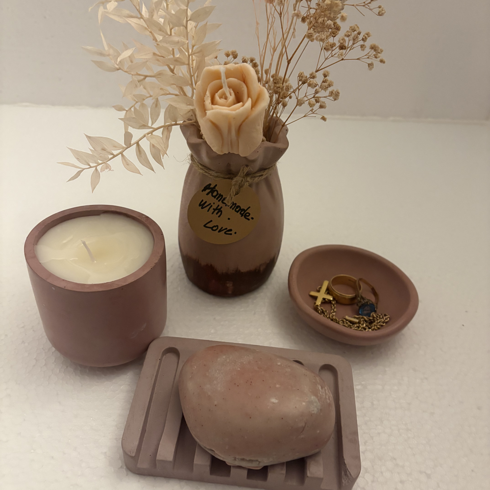 Lit handmade candle